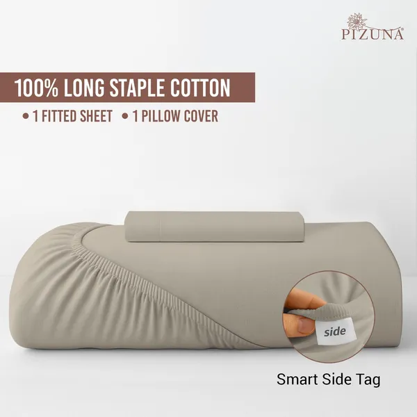 Pizuna_Cotton_Solid_Simply_Taupe_Single_Fitted_Bedsheet_With_Pillow_Cover