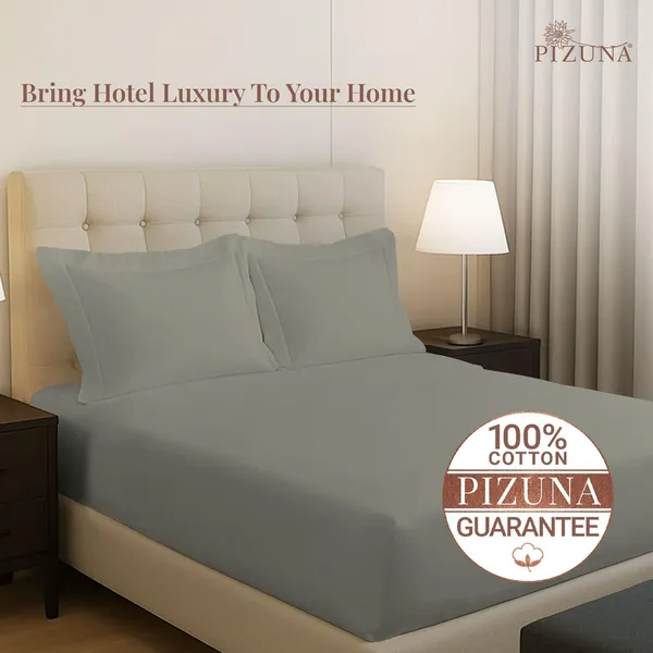Pizuna_100%_Cotton_Solid_Silver_King_Fitted_Bedsheet