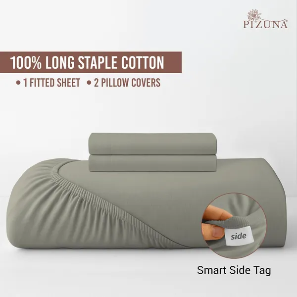 Pizuna_100%_Cotton_Solid_Silver_King_Fitted_Bedsheet