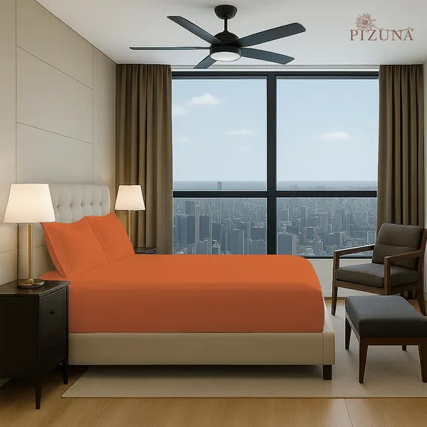Cotton_Sateen_Solid_Burnt_Orange_Queen_Fitted_Bedsheet