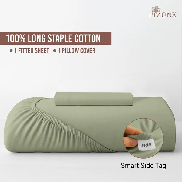 Pizuna_Cotton_Solid_Light_Sage_Single_Fitted_Bedsheet_With_Pillow_Cover