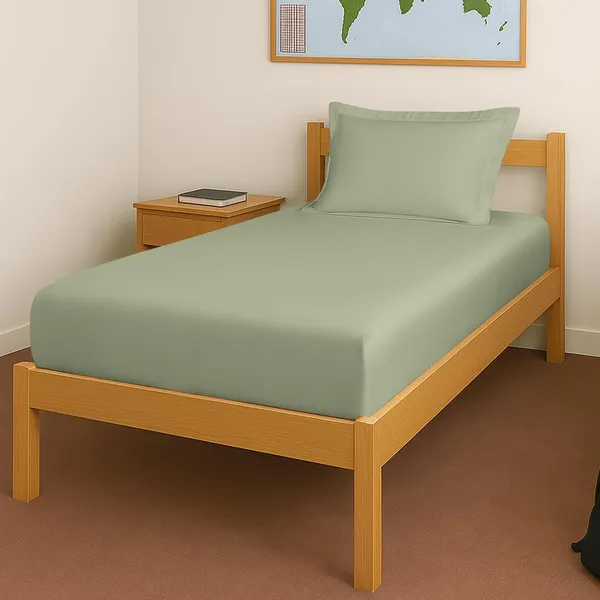 Pizuna_Cotton_Solid_Light_Sage_Single_Fitted_Bedsheet_With_Pillow_Cover