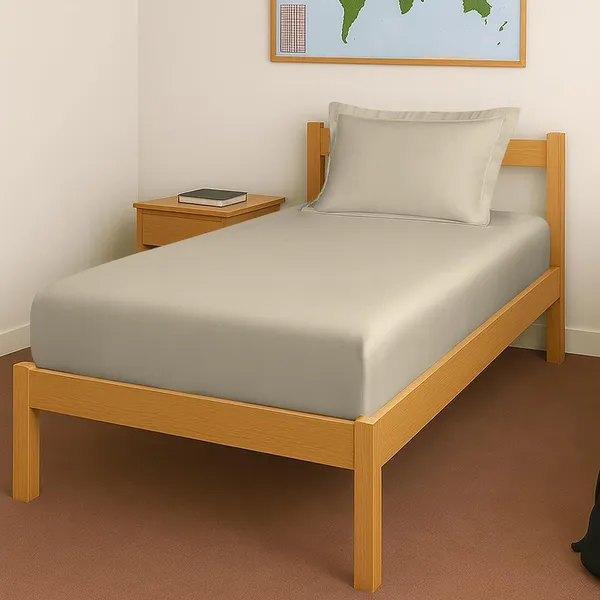 Pizuna_100%_Long_Staple_Cotton_Solid_Beige_Single_Fitted_Bedsheet_Set