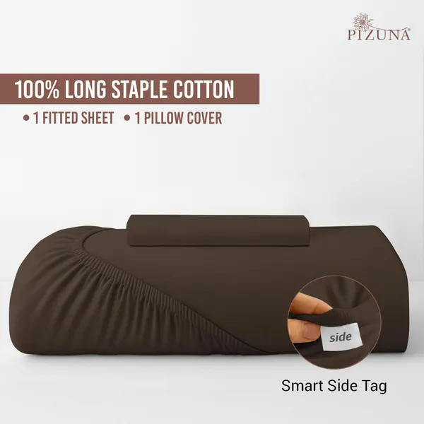 Pizuna_Cotton_Solid_Dark_Brown_Single_Fitted_Bedsheet