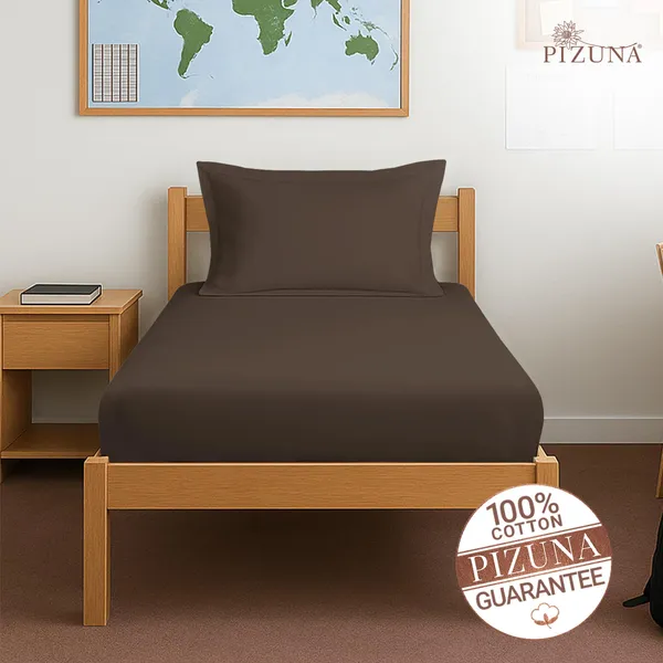 Pizuna_Cotton_Solid_Dark_Brown_Single_Fitted_Bedsheet