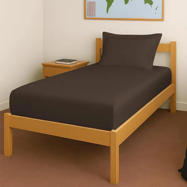 Pizuna_Cotton_Solid_Dark_Brown_Single_Fitted_Bedsheet