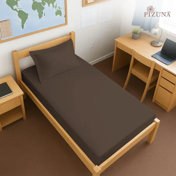 Pizuna_Cotton_Solid_Dark_Brown_Single_Fitted_Bedsheet