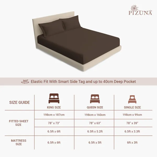 Pizuna_Cotton_Solid_Dark_Brown_Single_Fitted_Bedsheet