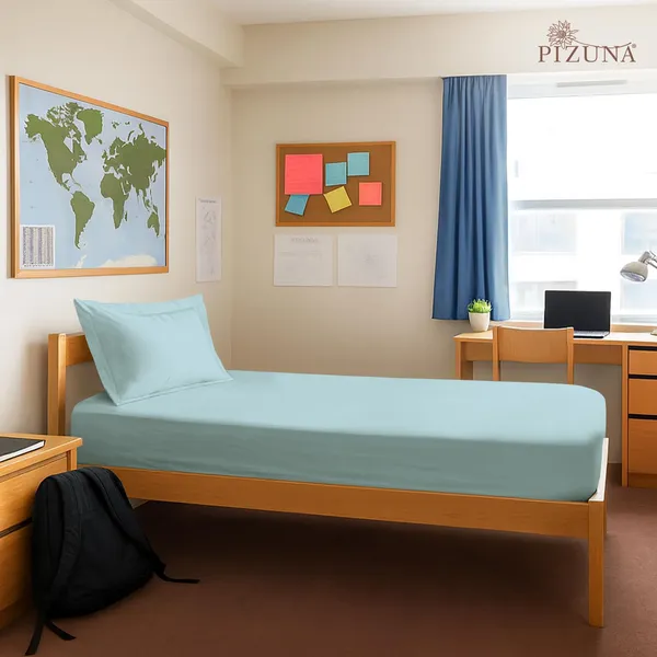 Pizuna_100%_Cotton_Solid_Baby_Blue_Single_Fitted_Bedsheet_Set