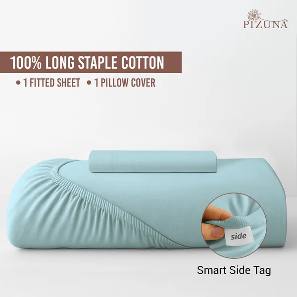 Pizuna_100%_Cotton_Solid_Baby_Blue_Single_Fitted_Bedsheet_Set