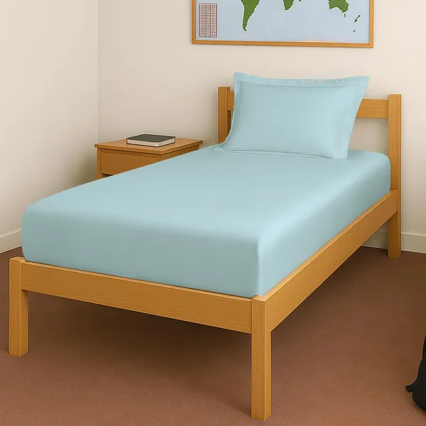 Pizuna_100%_Cotton_Solid_Baby_Blue_Single_Fitted_Bedsheet_Set