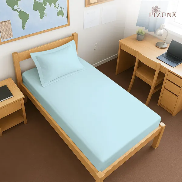 Pizuna_100%_Cotton_Solid_Baby_Blue_Single_Fitted_Bedsheet_Set