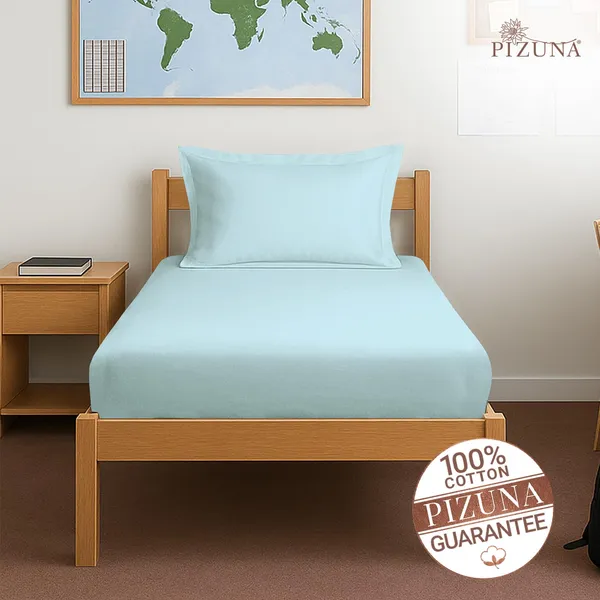 Pizuna_100%_Cotton_Solid_Baby_Blue_Single_Fitted_Bedsheet_Set