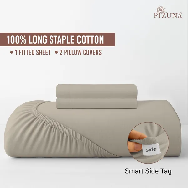 Pizuna_100%_Cotton_Solid_Simply_Taupe_King_Fitted_Bedsheet