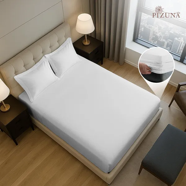 Pizuna_100%_Cotton_Solid_White_King_Fitted_Bedsheet