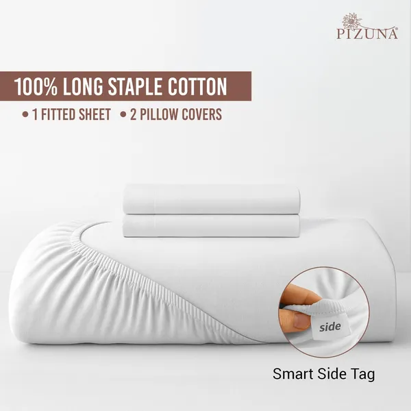 Pizuna_100%_Cotton_Solid_White_King_Fitted_Bedsheet