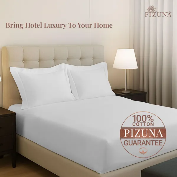 Pizuna_100%_Cotton_Solid_White_King_Fitted_Bedsheet