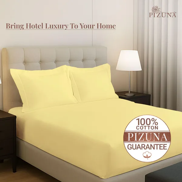 Pizuna_Cotton_Solid_Mellow_Yellow_King_Fitted_Bedsheet_Set