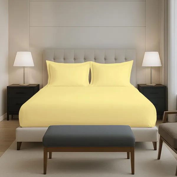 Pizuna_Cotton_Solid_Mellow_Yellow_King_Fitted_Bedsheet_Set