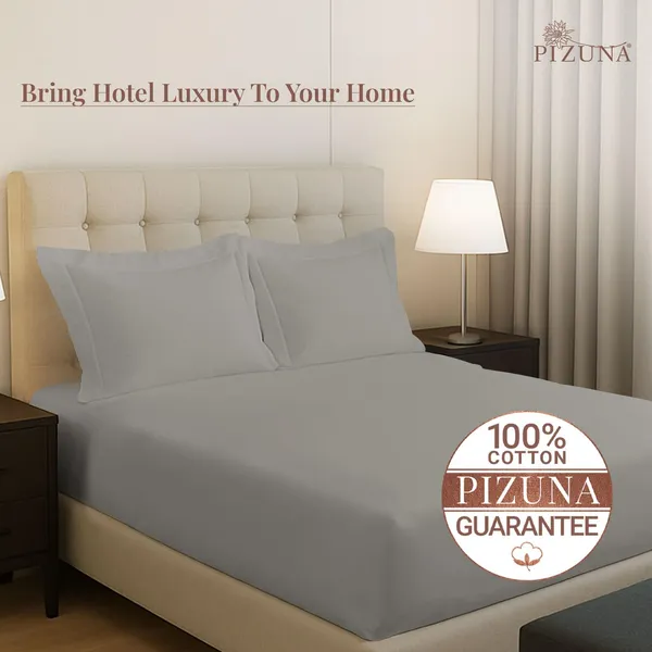 Pizuna_Cotton_Solid_Ash_Grey_Queen_Fitted_Bedsheet_Set_With_2_Pillow_Covers