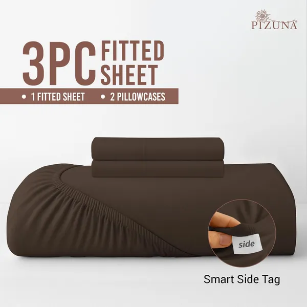 Pizuna_Cotton_Solid_Dark_Brown_King_Fitted_Bedsheet_Set