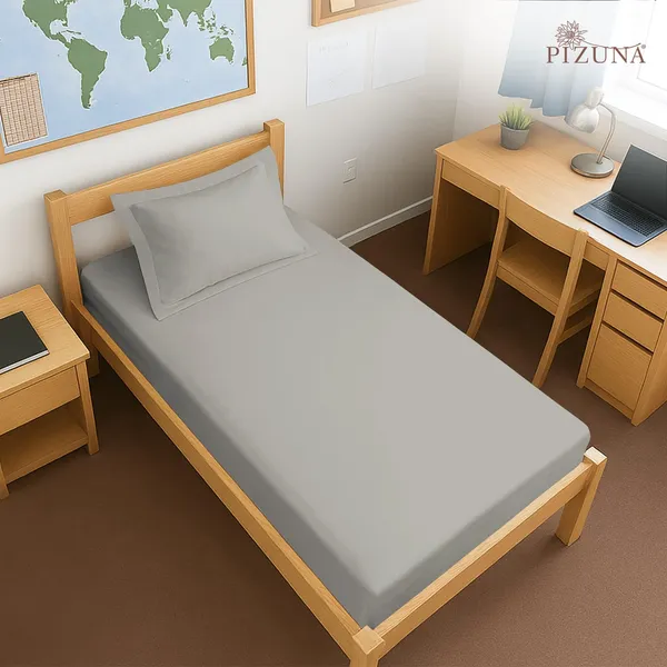 Pizuna_Cotton_Solid_Ash_Grey_Single_Fitted_Bedsheet_With_Pillow_Cover