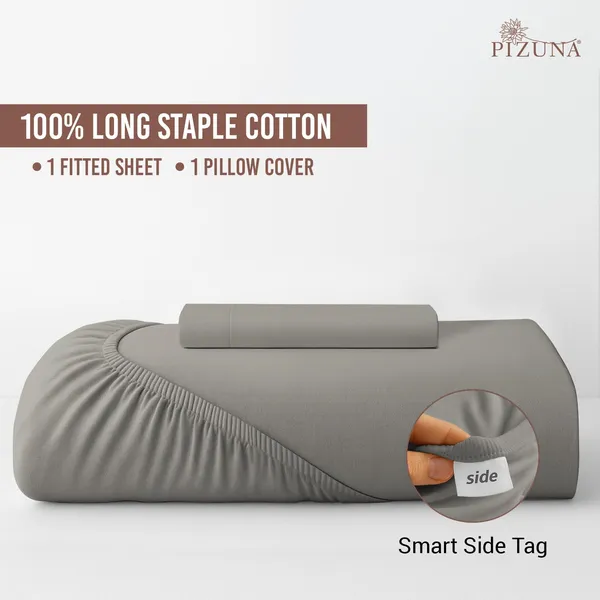 Pizuna_Cotton_Solid_Ash_Grey_Single_Fitted_Bedsheet_With_Pillow_Cover