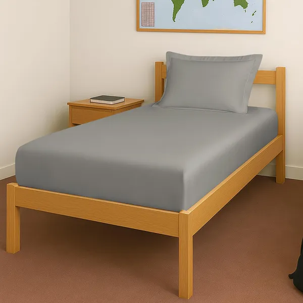 Pizuna_Cotton_Solid_Ash_Grey_Single_Fitted_Bedsheet_With_Pillow_Cover