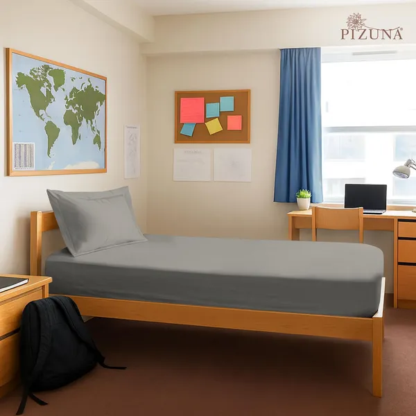 Pizuna_Cotton_Solid_Ash_Grey_Single_Fitted_Bedsheet_With_Pillow_Cover