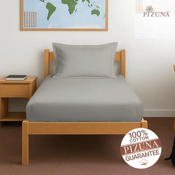 Pizuna_Cotton_Solid_Ash_Grey_Single_Fitted_Bedsheet_With_Pillow_Cover