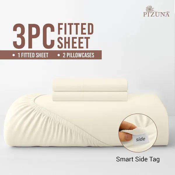 Pizuna_Cotton_Solid_New_Ivory_Queen_Fitted_Bedsheet_Set_With_2_Pillow_Covers
