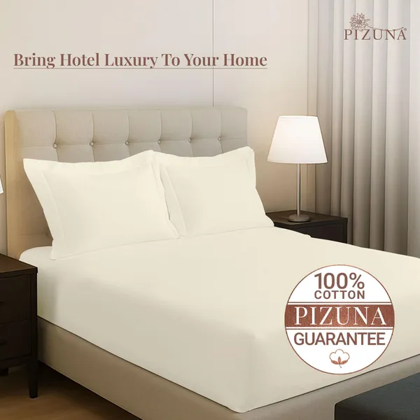 Pizuna_Cotton_Solid_New_Ivory_Queen_Fitted_Bedsheet_Set_With_2_Pillow_Covers