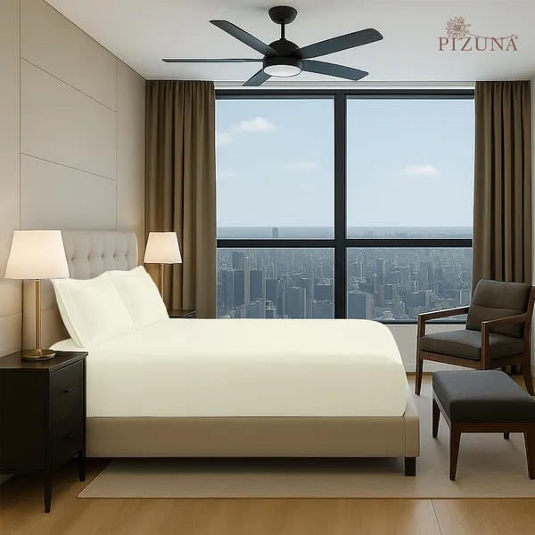 Pizuna_Cotton_Solid_Off_White_King_Fitted_Bedsheet