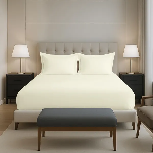 Pizuna_Cotton_Solid_Off_White_King_Fitted_Bedsheet