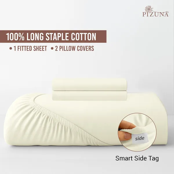 Pizuna_Cotton_Solid_Off_White_King_Fitted_Bedsheet