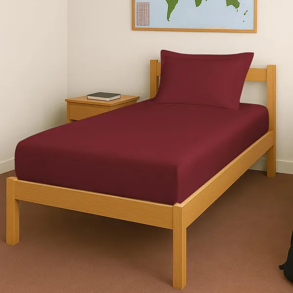 Pizuna_Cotton_Solid_Rio_Red_Single_Fitted_Bedsheet_With_Pillow_Cover