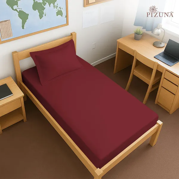 Pizuna_Cotton_Solid_Rio_Red_Single_Fitted_Bedsheet_With_Pillow_Cover