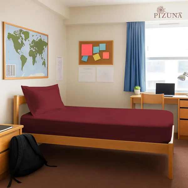Pizuna_Cotton_Solid_Rio_Red_Single_Fitted_Bedsheet_With_Pillow_Cover