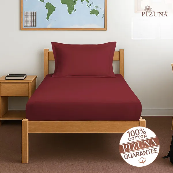 Pizuna_Cotton_Solid_Rio_Red_Single_Fitted_Bedsheet_With_Pillow_Cover