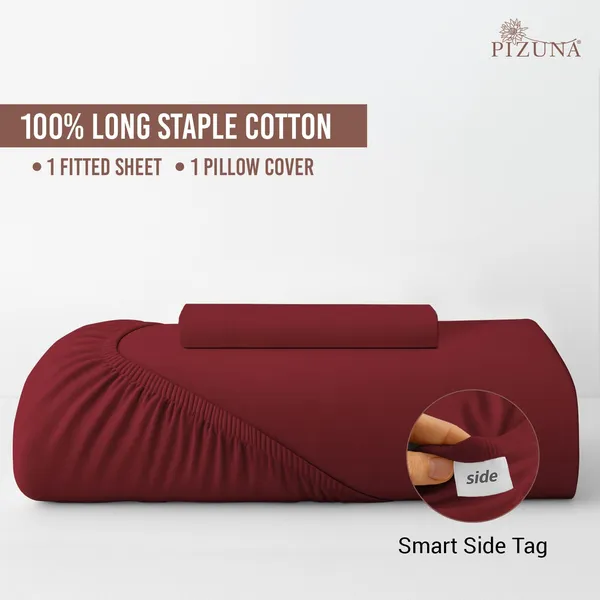 Pizuna_Cotton_Solid_Rio_Red_Single_Fitted_Bedsheet_With_Pillow_Cover