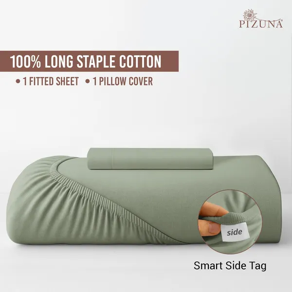 Pizuna_100%_Cotton_Solid_Sea_Foam_Single_Fitted_Bedsheet_Set