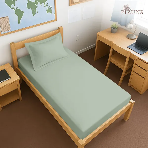 Pizuna_100%_Cotton_Solid_Sea_Foam_Single_Fitted_Bedsheet_Set