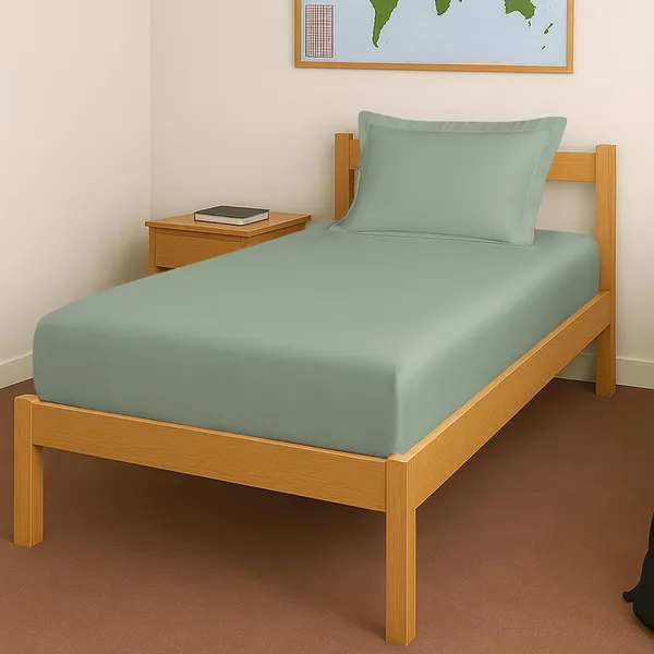 Pizuna_100%_Cotton_Solid_Sea_Foam_Single_Fitted_Bedsheet_Set