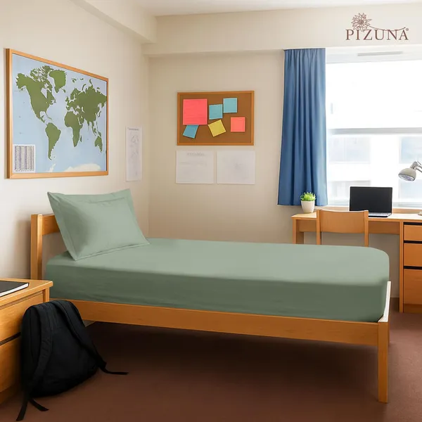 Pizuna_100%_Cotton_Solid_Sea_Foam_Single_Fitted_Bedsheet_Set
