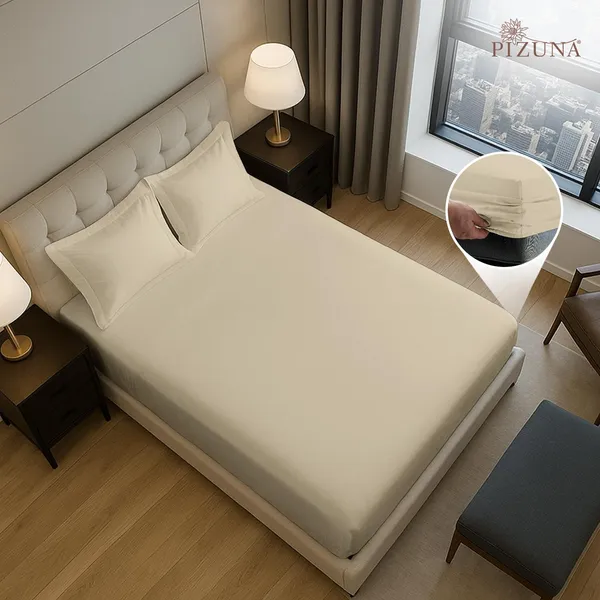 Cotton_Solid_Beige_King_Fitted_Bedsheet