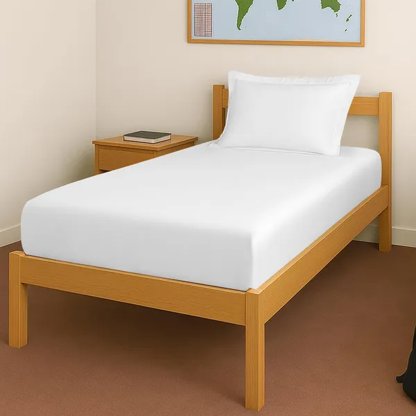 Pizuna_Cotton_Solid_White_Single_Fitted_Bedsheet