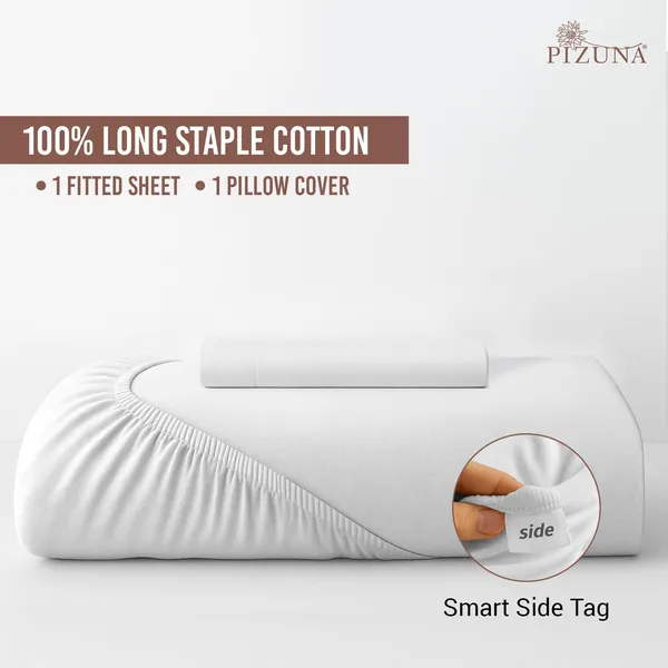 Pizuna_Cotton_Solid_White_Single_Fitted_Bedsheet