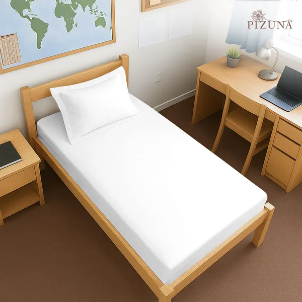Pizuna_Cotton_Solid_White_Single_Fitted_Bedsheet