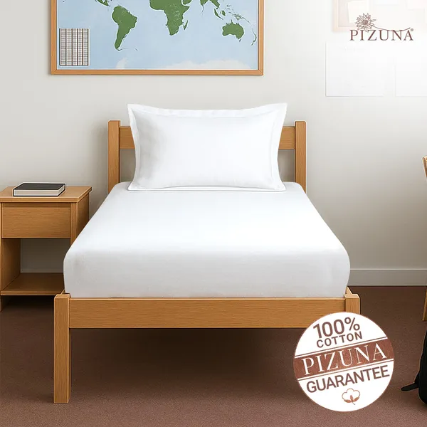 Pizuna_Cotton_Solid_White_Single_Fitted_Bedsheet