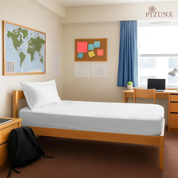 Pizuna_Cotton_Solid_White_Single_Fitted_Bedsheet